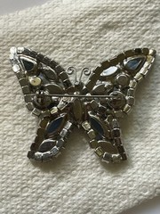 Vintage 1960s Blue Aurora Borealis Rhinestone Butterfly Brooch Pin Statement