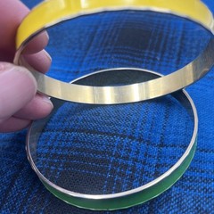 Set of 2 Vintage Bangle Bracelets Gold Tone Metal Yellow & Lime Green Enamel