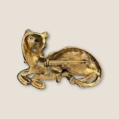 Vintage Estate Gold Tone Spotted Green Eyed Leopard Brooch Pin