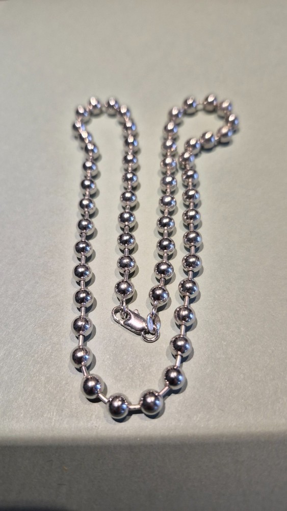 Older Sterling Silver 5mm Ball Bead Chain Necklace or Choker 16″ – 22.2gms