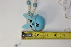 Vtg Blue Easter Bunny Rabbit Jingle Bell Necklace Metal Wood Beads Spring Gift