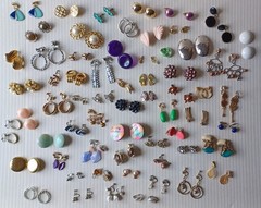Lot 63 Pair Vintage Clip Screw Back Earrings Mixed Materials Tones Some Wear