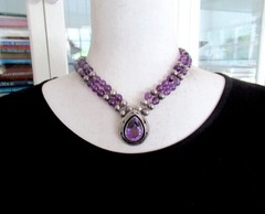 VINTAGE CAROL FELLEY STERLING NECKLACE w AMETHYST, 17 INCHES, 89 GRAMS, 1989