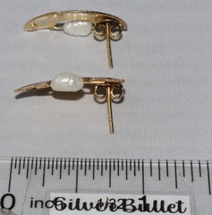 Vintage Sterling Silver Gold Wash Guilloche? Purple Enamel Pearl Post Earrings