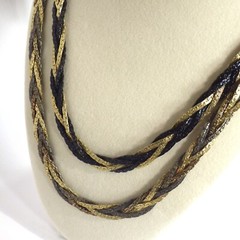 Set of 2 Vintage Flat Braided Necklaces Serpentine Chain Gold/Black/Silver 24″