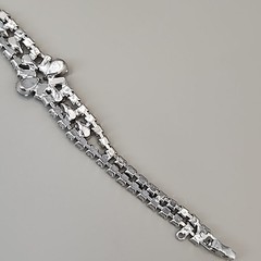 Vintage Rhinestone Bracelet Blue Clear Tapered Silver Tone Safety Chain 6.5″