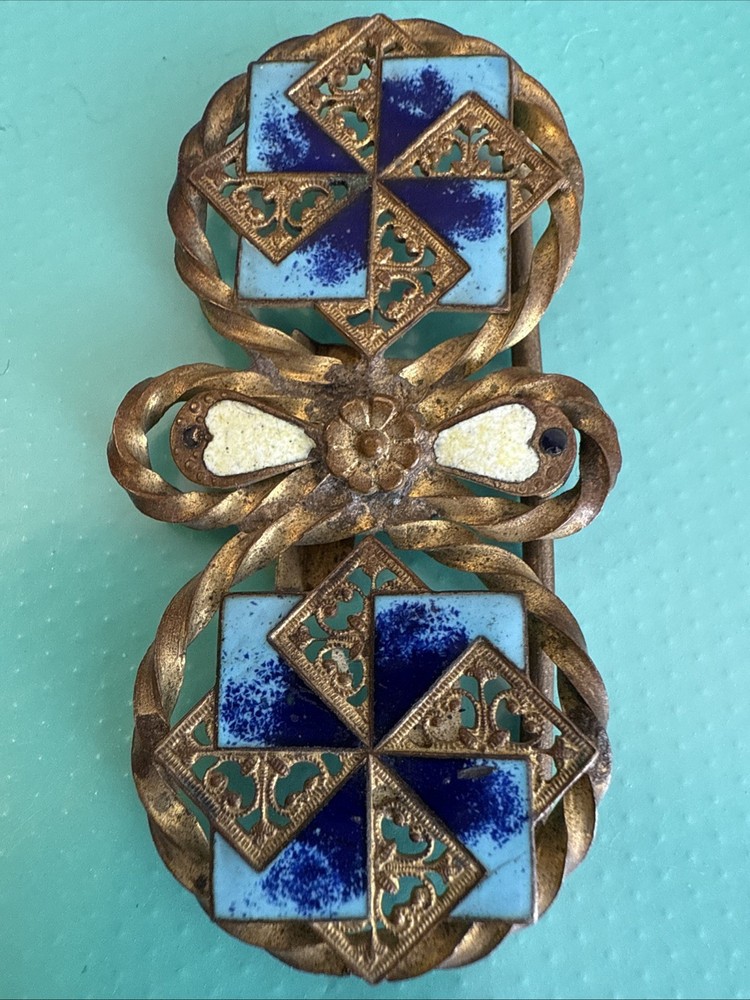 Antique French Brass Enamel Belt Buckle 2.75 “. Art Deco