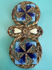 Antique French Brass Enamel Belt Buckle 2.75 “. Art Deco