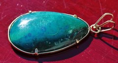 14k yellow gold pendant 38.7ct turquoise solitaire 1920’s antique 10.5gr N2606D