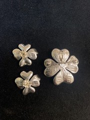 Vtg. MFA STERLING Silver & Detail 14KT Pin / Pendant W/Matching Earrings Flowers