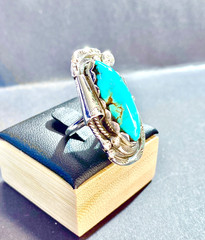 Vintage Sterling Native American 8×24 mm Turquoise Navette Ring Size 5.5 5 1/2
