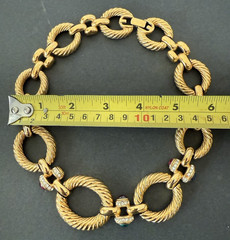 Vintage Givenchy Necklace Oval Link Rhinestone & Color Cabochon Gold Tone READ