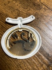 Vintage White Enamel Swan Pendant GoLid Tone Oval, Cut Out Scenic Charm Necklace
