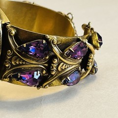 Sandor Amethyst Marquise Rhinestone & Pearls Ornate Sprung & Hinged Bracelet