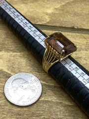 Vintage 1960s Anna Bekoach 18K HGE Amber Glass Ring Sz. 6.75