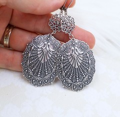 Large Antique Silver Filigree Statement Earrings, Bohemian Ethnic Style Jewelry