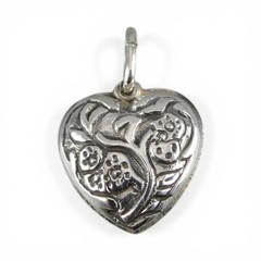 Sterling Silver Puffy Heart Charm for Bracelet Flowering Tree Vintage BCS New 8