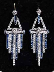 Art Deco Style Lab Created Diamond & Sapphire Dangle Earrings 14k White Gold FN