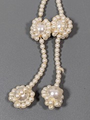 Vintage Faux Pearl Round Bead Tassel Necklace White Cream 28 in