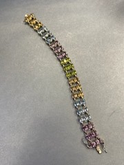 STERLING SILVER BRACELET 7″ AMETHYST CITRINE PERIDOT BLUE TOPAZ GENUINE STONES