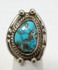 Navajo Old Pawn Silver & Zinc Matrix Turquoise Ring Size 4