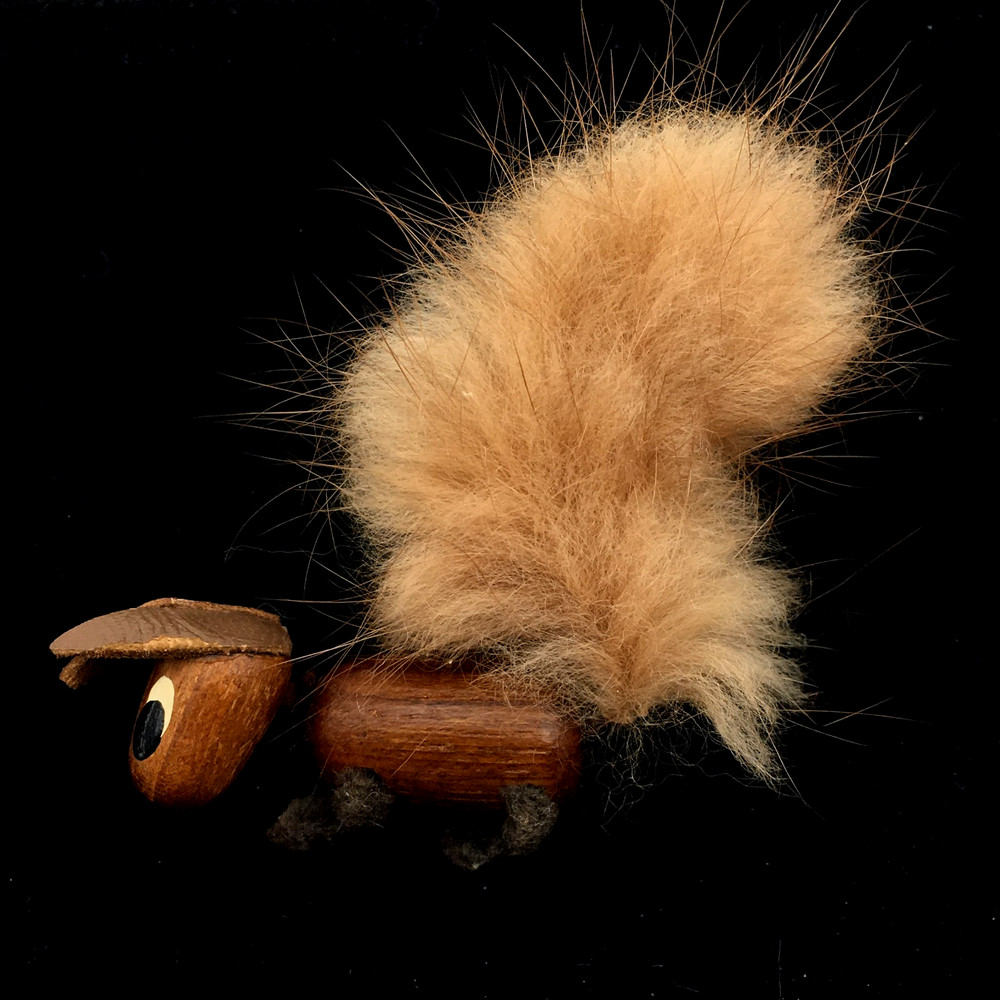 Vintage Wood, Leather, Felt & Fur Hand Painted Face Squirrel Pin