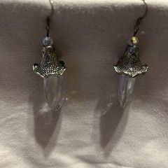Vintage Opaline Glass Dangle Earrings Silver Tone