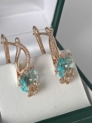 Vintage 1990-s 14 Ct Rolled Gold Aquamarine Zircons Earrings – Hallmarked 585 RG