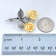 Vintage Sterling Silver 925 Marcasite Carved Rose Brooch