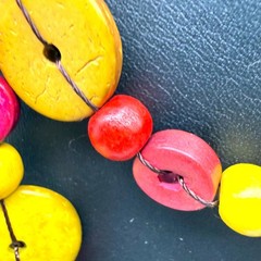 Vintage Necklace Colorful Wooden Button Bead One Long Strand NO CLASP 54 inches