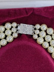 Camrose & Kross Jacqueline Kennedy 3 Strand Glass Pearl Necklace w/ Original Box