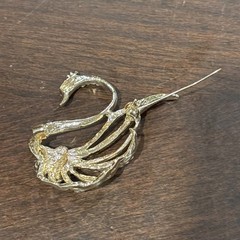 Vintage Swan Rhinestone Brooch 1.5 Inchx2inch Gold Base And Silver/White Stones
