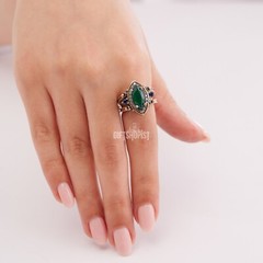 Turkish Reversible Marquise Cut Emerald Sapphire 925 Sterling Silver Ring