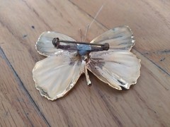 Vintage Butterfly Brooch 2 Inches Yellow Orange Gold Dipped Edging