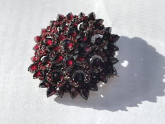 Antique Victorian Gilt Silver Bohemian Rose Cut Garnet Pin Brooch 1 5/8″