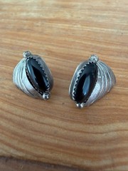 Vintage Patricia Platero Navajo Sterling Silver and Onyx post earrings- signed
