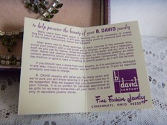 Vtg Signed B David Necklace Bracelet Earrings Set in Box w/Pamphlet Green Clear