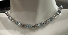 Vintage Sterling Silver Blue Topaz Bar Link Tennis Bracelet 7″