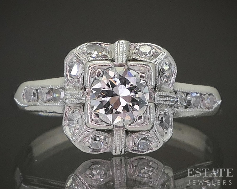 Antique Art Deco Platinum OEC Natural .25ct Diamond Engagement Ring 3.3g p22706