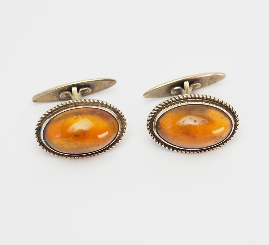 Elegant oval gilt 875 silver genuine butterscotch Baltic amber cufflinks Latvia