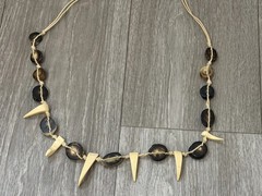Vintage Handmade Knotted Carved Shell Boho Tribal Necklace