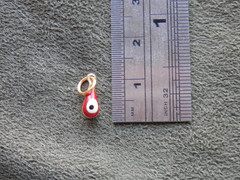 TINY Red Evil Eye Amulet Vintage Goldtone & Glass Bead Charm Pendant