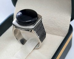 Classic Rif Top Minimalist VIP Men’s Ring Sterling Silver 925 Agate Stone Size 9