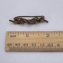 Vintage Clear Rhinestone Bar Brooch Gold Tone C Clasp Open Back Art Deco Style