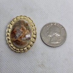 Vintage Gold Tone West Germany Victorian Cameo Scarf Clip/Ring Brooch Marked