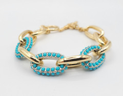 KJL Kenneth Jay Lane Vintage Gold Tone Round Link Turquoise Toggle Bracelet