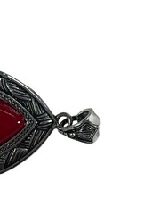 Antique Silver Tone Teardrop Red Stone Howlite Pendant Necklace Charm Jewelry