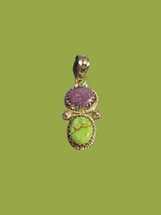 Vtg. 925 Sterling Silver Purple & Lime Green Mojave Turquoise Pendant Southwest