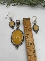 Vintage Sally Treasures, sterling, southwestern, amber pendant & earrings set