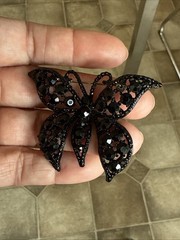 Albert Weiss Butterfly BROOCH SIGNED JET BLACK RHINESTONE PIN Vintage Jewelry